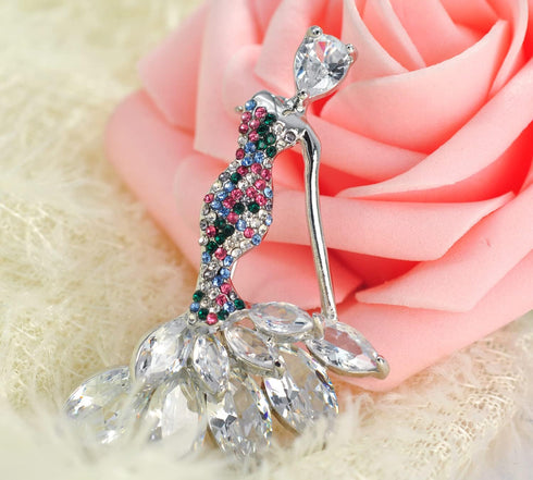 Gyn&Joy CZ jewelry Womens Crystal Rhinestone cubic zirconia Mermaid Brooch Pin...