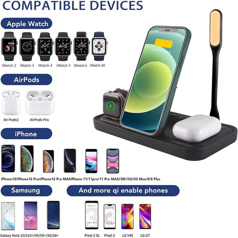 Fast Wireless Charger 4 in 1 Wireless Charging Station with Fill Light for Qi-Enabled Mobile Phones,Wireless Earbuds and iWatch,Black......
