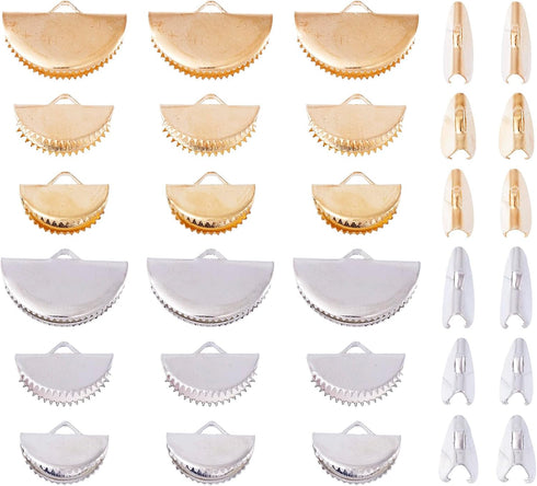 PandaHall 120pcs Ribbon Crimp Ends 3 Size Half Round Bookmark Pinch Crimp Clamp End Findings Cord for Jewelry Making (Golden& Platinum)...
