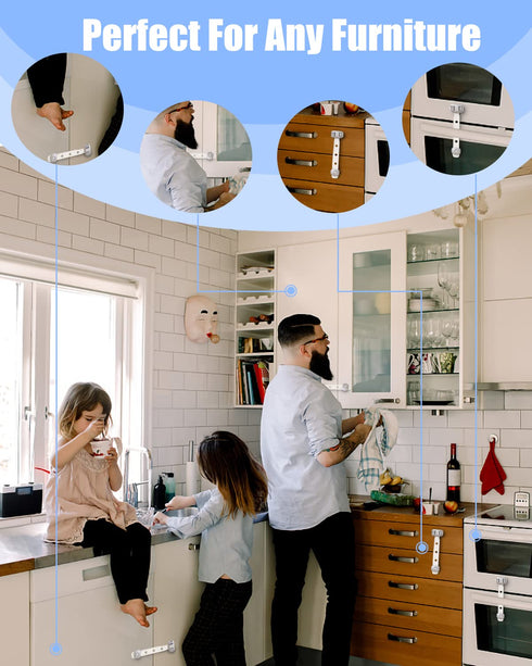 Baby Proofing Child Safety Locks(3 PCS) - Cabinet Locks for Babies,3M Adhesive Cabinet Latches, Multi-Purpose for Fridge Drawers,Ovens Toilet Seat...