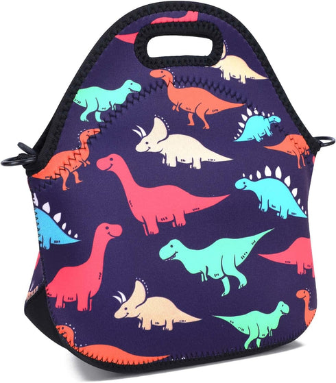 Violet Mist Neoprene Lunch Bag Reusable Insulated Box with Adjustable Shoulder Strap for Women and Men, Dinosaur 2, 11.42"L x 10.43"H x 5.51"W...