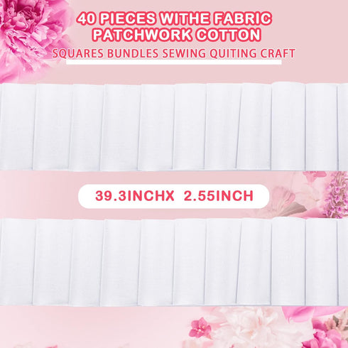 40 Pcs White Jelly Cotton Fabric Patchwork Roll, 2.55 Inch Roll Up Cotton Fabric Quilting Strips, Jelly Fabric Patchwork Craft Cotton Fabric for Q...