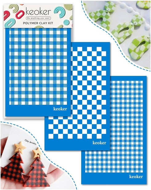 KEOKER Buffalo Plaid Silk Screen for Polymer Clay, Checker Silk Screen Stencils for Polymer Clay, Printing on Clay & Other Jewelry Clay Earrings D...