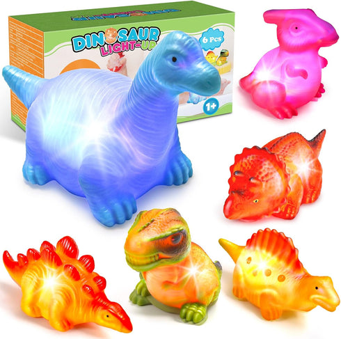 Baby Bath Toys for Toddlers 1-5, 6 Packs Light Up Floating Dinosaur Toys for Kids 1-5 Year Olds Boys Girls Birthday for Babies Age 1-5 Sensory Toy...