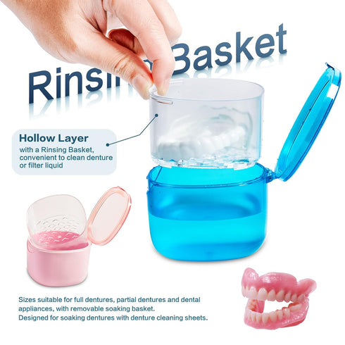 Denture Bath Case, Retainer Cleaning Box, No-Leak Denture Case, Mouth Guard, Night Guard and Retainer (pink)...