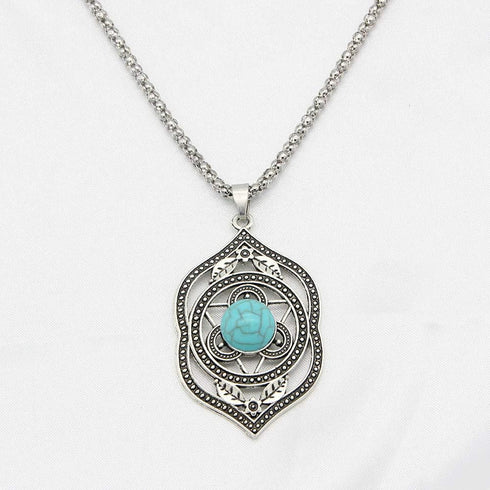 Pingyongchang Bohemian Turquoise Jewelry Sets for Women Turquoise Pendant Necklace, Vintage Turquoise Dangle Earrings,Retro Turquoise Collar Neckl...