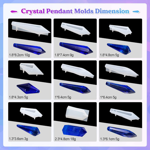 LET'S RESIN Resin Molds 18Pcs Pendulum Crystal Silicone Molds,Multi-Facet UV Resin Jewelry Molds for Quartz Crystals Pendants, Necklace...