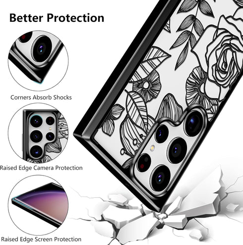 XIZYO for Samsung Galaxy S24 Ultra Case, Cute Phone Case Floral Rose Aesthetic Flower Clear Case for Women Girls Slim Pattern Anti-Yellow Shockpro...