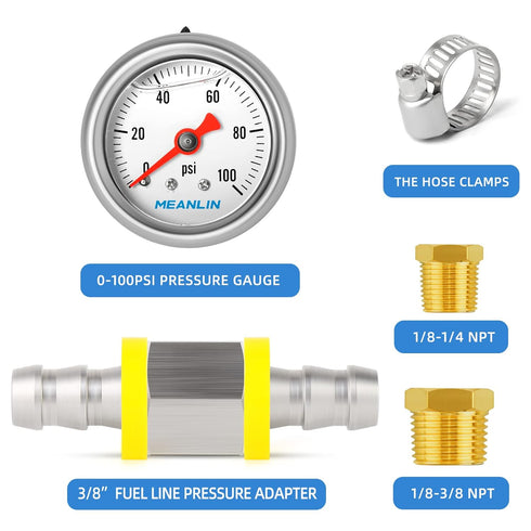 MEANLIN MEASURE 0-100Psi Stainless Steel Glycerin Filled Pressure Gauge 1/8" NPT 1.5" FACE DIAL, with 3/8" Line Pressure Adapter Liquid Filled Pre...