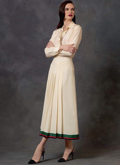 Vogue V1643E5 Women's Semi Button Jacket, Fitted Dress, and Pleated Skirt Sewing Patterns, Sizes 14-22, White...