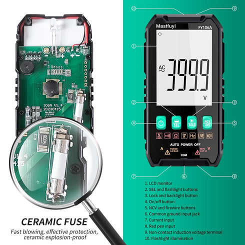 Multimeter Digital, Multi Tester NCV, Compact Intelligent Electrical Tester, Auto-Ranging, Overload Protection, True RMS 4000, Backlit LCD, AC/DC ...