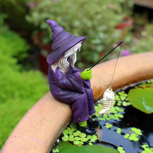 Fishing Witch Skeleton Garden Accessory, Mini Witch Fisher Sculpture Ornaments for Outdoor Garden Yard Lawn Pond Waterfalls Pool...