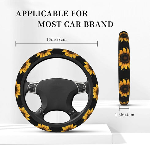 Sunflower Steering Wheel Covers,Anti Slip Sweat Absorption Elasticity Car Accessories Steering Wheel Protector Universal 15 Inch for SUV Sedan Van...