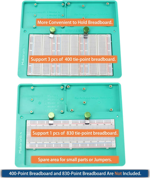 Makeronics 7 in 1 Green RAB Holder for Raspberry Pi | Arduino | Solderless Breadboard, Base Plate with Rubber Feet for Raspberry Pi 4 Model B|3B+/...