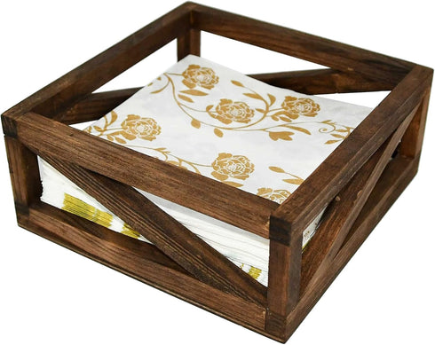 OwlGift Rustic Brown Flat Napkin Holder Solid Wood for Kitchen Table and Countertops, Christmas Napkin Holder Farmhouse Style and Décor for House,...