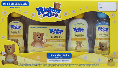 Ricitos de Oro Baby Kit, Chamomile, Hypoallergenic Products, Chamomile Shampoo, Bar Soap, Body Lotion, Body Cologne, 4 Products Inside, One Kit...