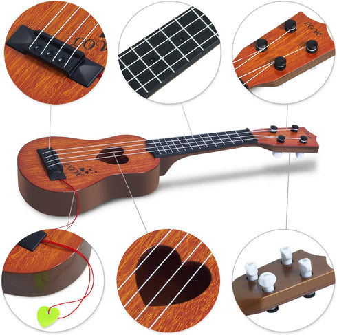 Kids Guitar Musical Toy Ukulele Classical Instrument(Brown),with Extra Harmonica 16 Holes...