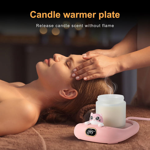 Cute Cat Coffee Mug Beverage Warmer, Electric Cup Warmer for Milk Tea Water fit Desk Home Office, Candle Warmer Plate with 3 Temp. Setting Up to 1...