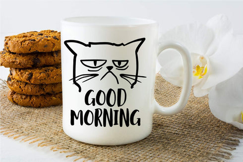 CBTwear Good Morning Funny Grumpy Cat 11oz White Ceramic Coffee Mug - Cute Unique Cat Mom Gifts for Birthdays, Anniversaries, or Any Occasion...