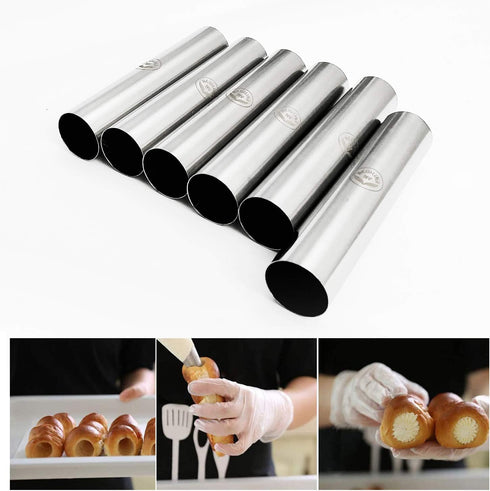 NewlineNY Stainless Steel 10 Pcs FROMAGE POURERS TUBES SET, 6 Circular + 4 Cone Cannoli Pastry Forms...