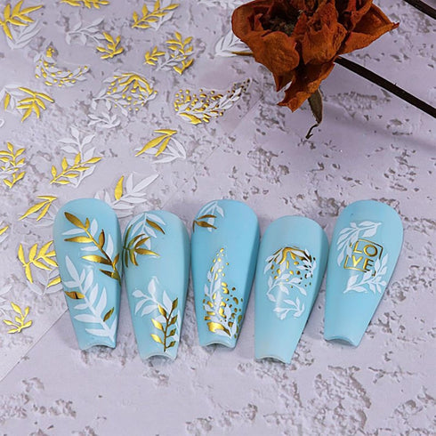 8 Sheets Gold Nail Stickers Flower Nail Decals 3D Self Adhesive Leaf Nail Art Stickers Spring Nail Designs Nail Art Supplies for Women Nail Manicu...