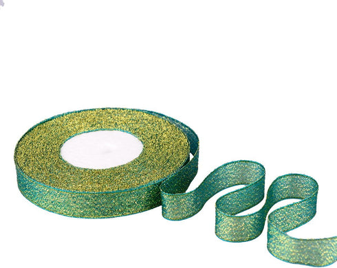 Feyarl Sparkly Green Ribbon 5/8-inch Wide by 50-yards(2 rolls X 25yd) Premium Metallic Glitter Ribbon for Christmas, Crafters, Holiday, Home Deco,...