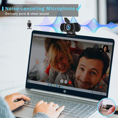 Akyta 1080P Webcam with Microphone, Noise-Canceling/Privacy Cover & Wide Angle 110°, Plug and Play USB Web Camera for Desktop Computer PC Laptop M...