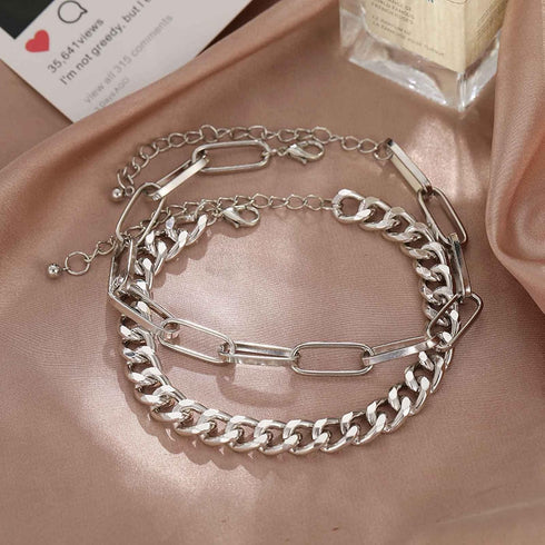 Silver Cuban Chain Anklet Bracelet Layered Paperclip Chain Foot Chain Punk Anklet Minimalist Beach Anklet 2 Pcs Set Foot Jewelry Gift for Women...