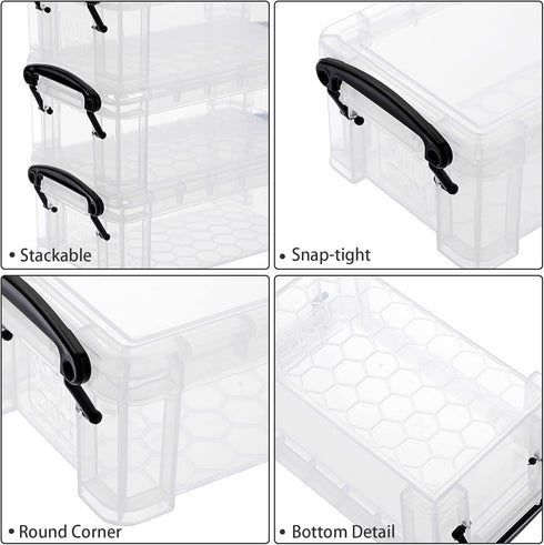 BTSKY 6 Pack Small Clear Plastic Storage Box with Lid Mini Sewing Box Organizer with Black Latch Stackable Craft Storage Containers Small Organize...