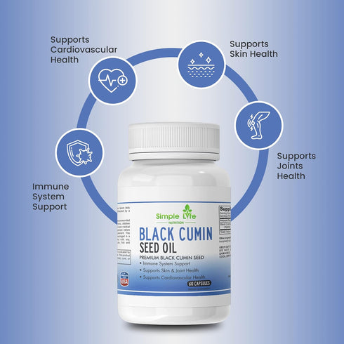 Organic Black Cumin Seed Capsules - Support Cardiovascular and Respiratory System - Cold Pressed Nigella Contains Thymoquinone Powerful Antioxidan...