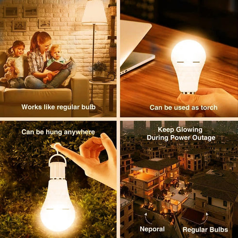 Rechargeable Light Bulbs 9W,Battery Operated Powered LED Light Bulb 600Lumen 3000K Warm White for Power Outage,Camping,Outdoor Activity,Hurricane,...