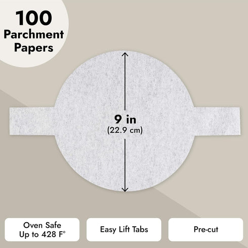 Juvale 100 Pack 9 Inch Round Parchment Paper for Baking - Precut, Nonstick Cake Pan, Cheesecake Liners with Easy Lift Tabs for Home or Professiona...