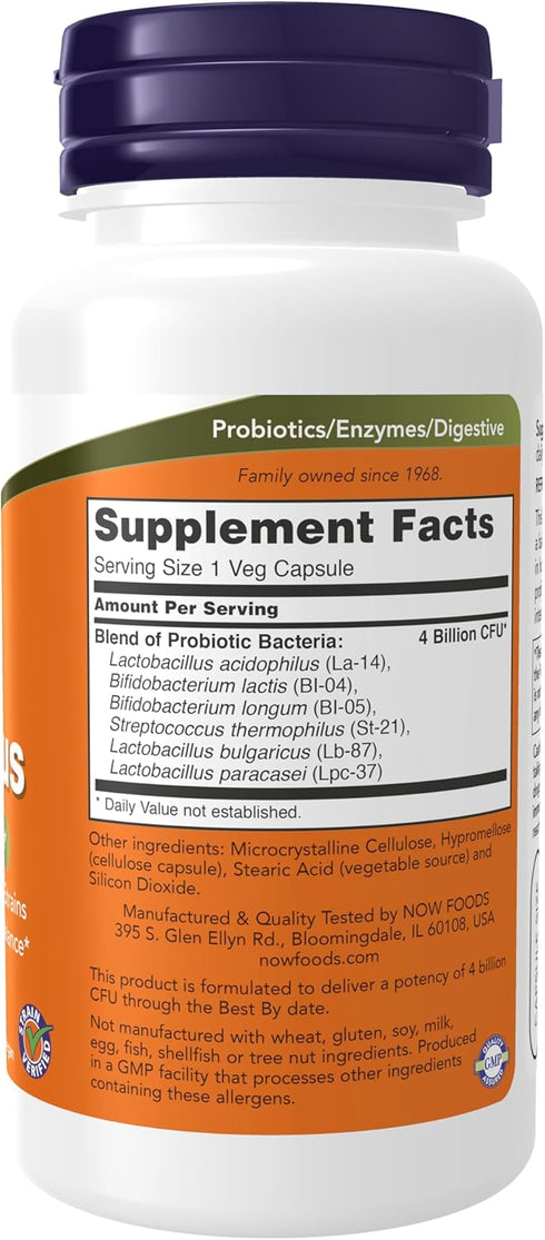 NOW Supplements, Acidophilus 4X6, 4 Billion Potency with 6 Probiotic Strains, Strain Verified, 120 Veg Capsules...