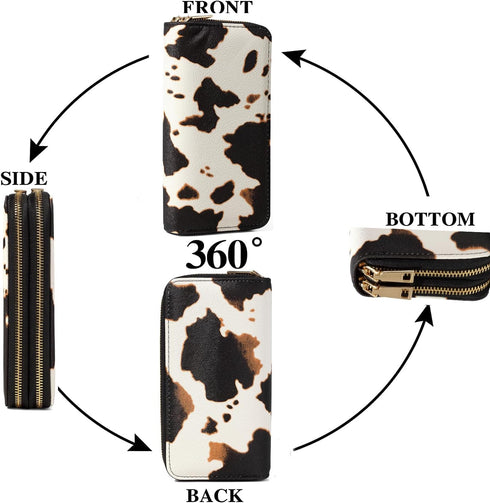 Cow Print Wallet for Women,Western Highland Cowhide Purse Zip Around Walles Cow Stuff Gifts for Ladies Brown...