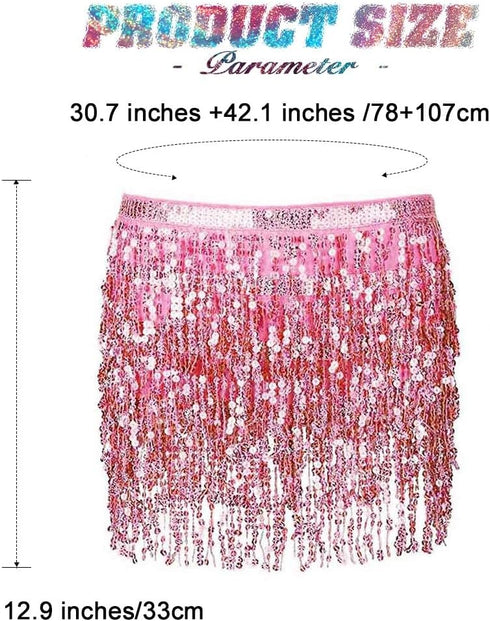 REETAN Boho Belly Skirt Sequins Belly Hip Scarf Tassel Fringe Skirt Rave Party Dance Performance Costume for Women and Girls...