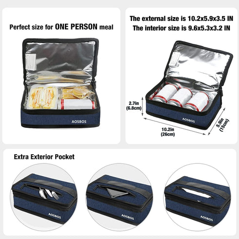 Aosbos Small Lunch Bag, Blue, Unisex, Portable Mini Cooler, Insulated Thermal Bag for Men and Women...