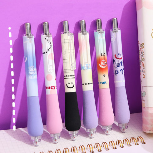 6Pcs Cute Pens Kawaii Gel Pens Retractable Korean Pens Fine Point Smooth Writing Pens 0.5 Black Soft Grip Quick Dry Ink Aesthetic Office School Su...