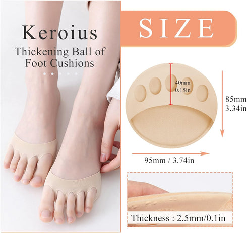 3 Pairs Invisible Breathable Honeycomb Fabric Ball of Foot Pads, Thickened Soft Metatarsal Cushions Socks for Flats High Heels, Prevention Pain Re...