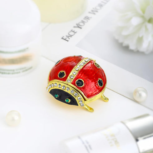 YU FENG Ladybug Figurine Trinket Box Hinged Crystals Jeweled Small Cute Animal Jewelry Boxes Collectible...