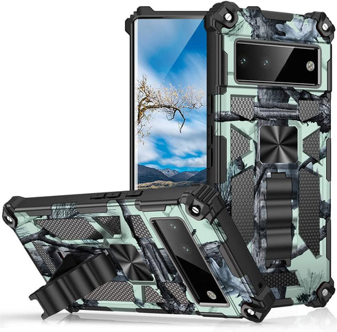 CCSmall Camouflage Magnetic Kickstand Case for Google Pixel 6A, Military Grade Heavy Duty Shockproof Protection Army Camo Phone Cover for Google P...