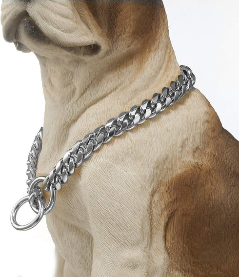 Heavy Duty Pet Collar, Wide 12/15/18mm Silver Dog Chain, Cuban Curb Link Dog Collar, Strong Stainless Steel Metal Chain for Dog - Shepherd Dog, La...