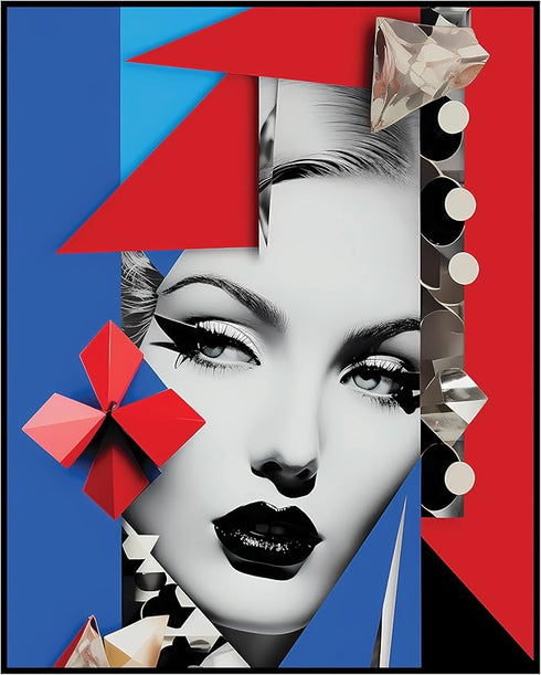 Posterizer 1 pcs-vintage make up-woman with diamonds collage-Abstract & Modern Art-Retro Art-Gift for Women, Fashionistas, Designer Fashion Fans- ...