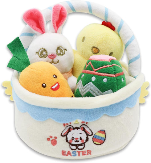 5Pcs My First Easter Basket Stuffed Plush Playset Easter Basket Stuffers Stuffed Cartoon Bunny Easter Egg Plush Basket for Kids...