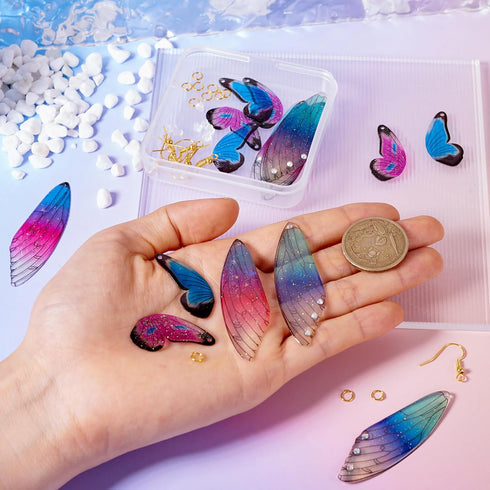 16Pcs Butterfly Earring Making Kit Acrylic Butterfly Wing Charms Colorful Fairy Wing Pendants Boho Butterfly Wing Charms & Jump Rings Earring Hook...