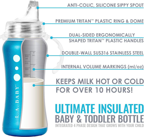 Ultimate Stainless Steel Sippy Cup | 9oz Insulated Sippy Cup for Toddlers Insulates 10+ Hours | Leak-free, Non-toxic Medical Grade Silicone and St...