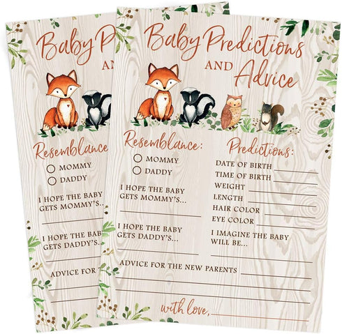Baby Predictions & Advice for New Parents – Woodland Baby Shower Activity by Printed Party, Set of 50 Cards, Gender Neutral Forest Animals Theme...