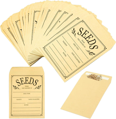 100Pcs Seed Envelopes, Seed Envelopes Resealable Brown Paper Seed Packets Envelopes Self Adhesive Sealing Seed Saving Envelopes Paper Seed Envelop...