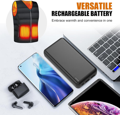 20000mah 5V/2A Heated Electric Vest Jacket Battery Pack Power Bank for Heating Vests Jackets Hoodies Coats Pants for Men for Women with Dual USB O...