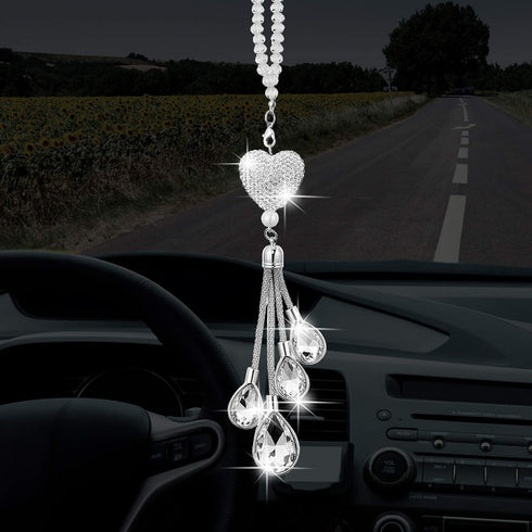 Frienda Bling Heart Car Charms Car Accessories for Women Valentine Gifts Crystal Rear View Mirror Hanging Charms Diamond Decoration Lucky Interior...