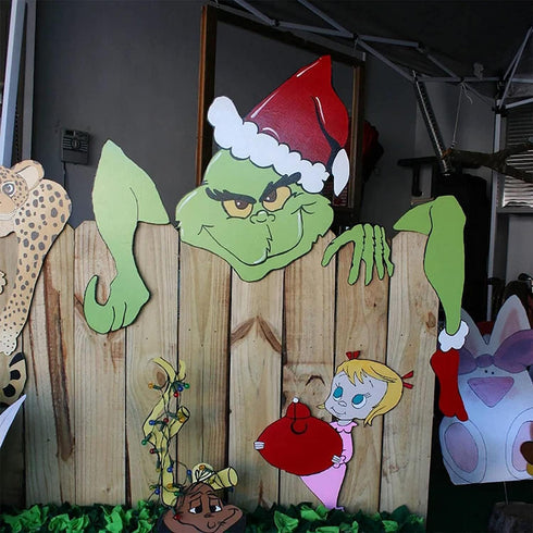 Christmas outdoor decoration fence peeping peeking garden courtyard art decorations Christmas garden Christmas holiday decoration, winter Christma...